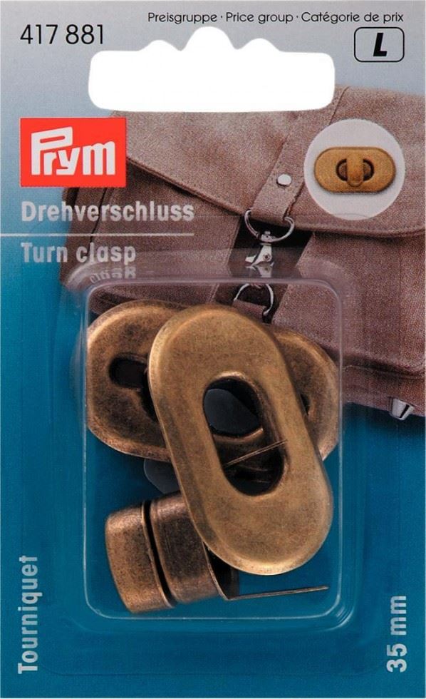 Prym Turn Bag Clasp Closure Antique Brass