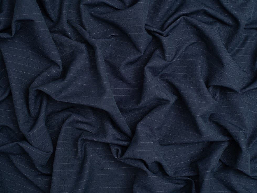 Minerva Core Range Pinstripe Stretch Woven Bengaline Suiting Fabric Navy & White