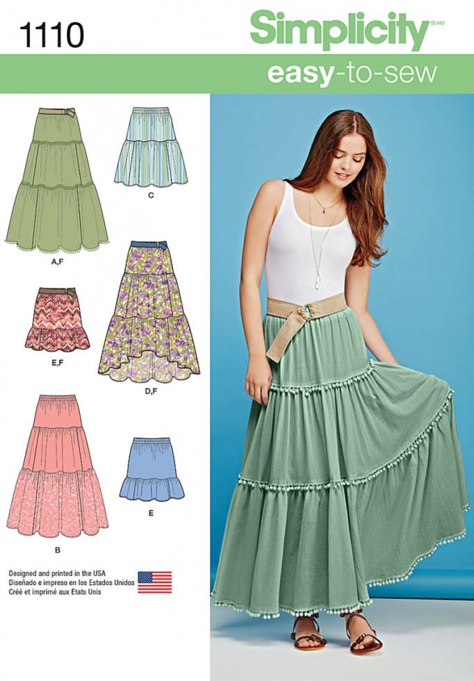 Simplicity Sewing Pattern 1110: Misses' Tiered Skirt with Length Variations, Size: A (XXS-XS-S-M-L-XL-XXL), Paper, White - Image 2