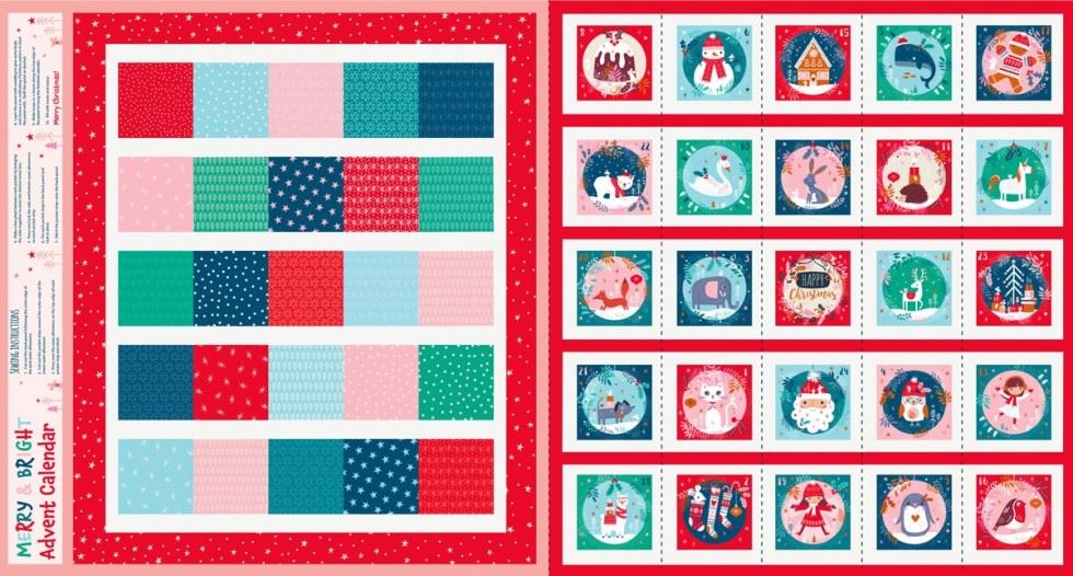 Dashwood Studio Merry & Bright Cotton Fabric Advent Calendar Panel