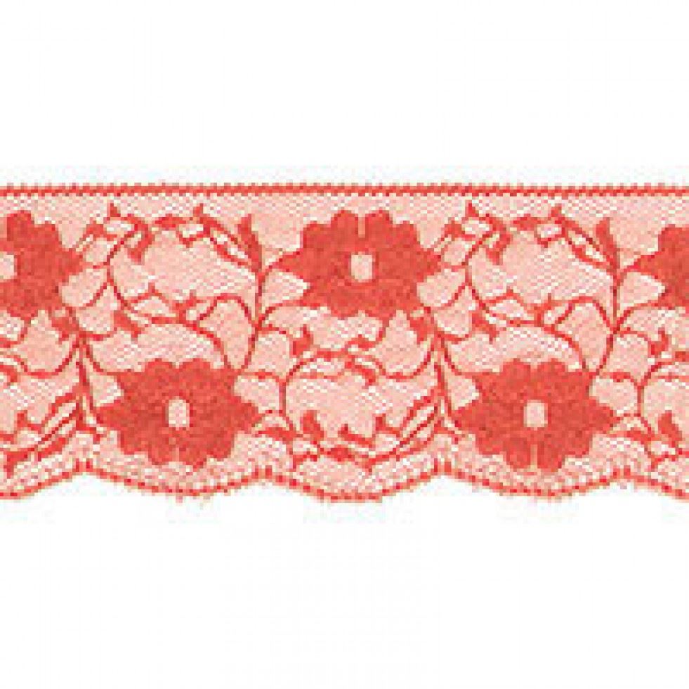 Essential Trimmings Coral Red Floral Nylon Lace Trim (Value Roll)
