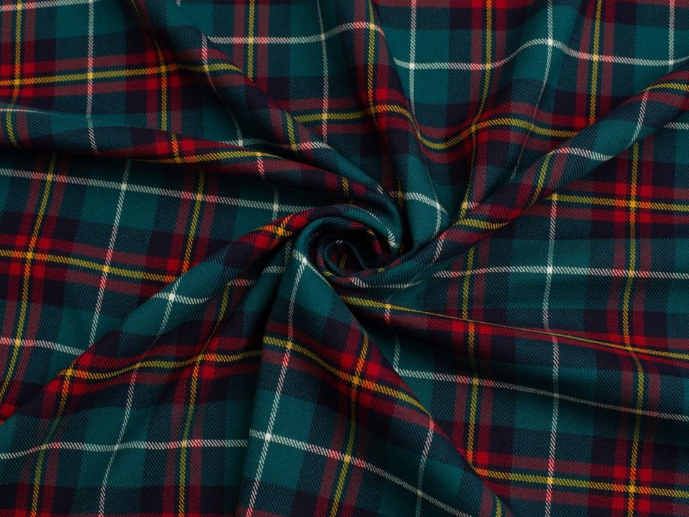 Stretch Woven Polyester Viscose Suiting Fabric Petrol & Red