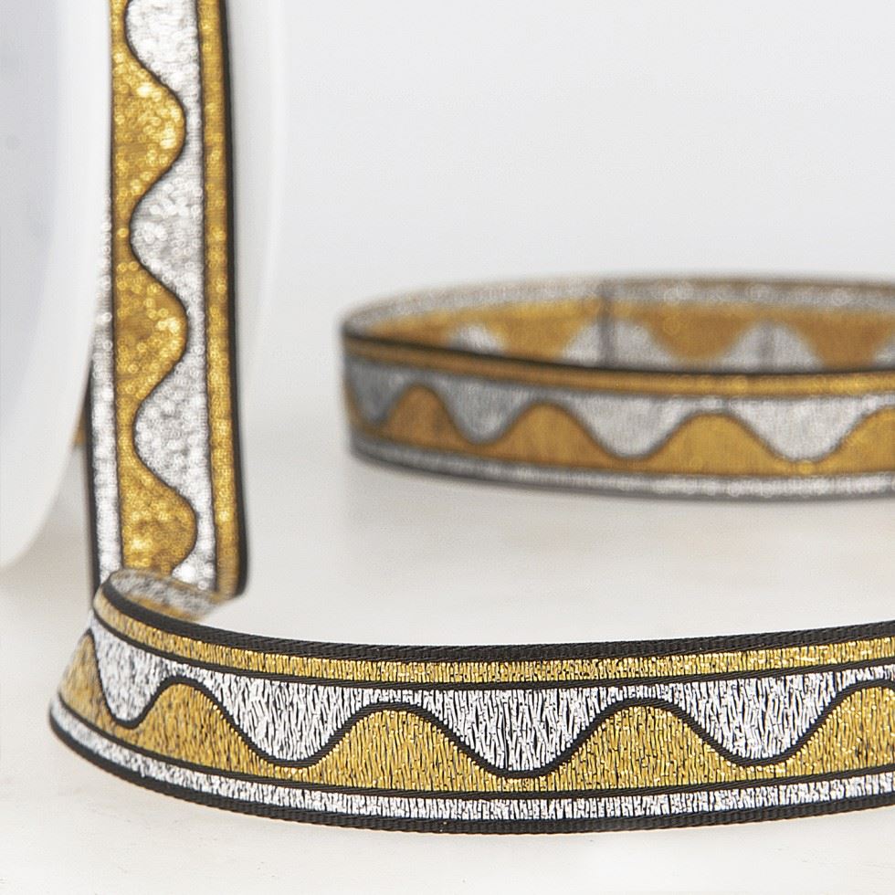 Stephanoise Jacquard Ribbon Gold Silver
