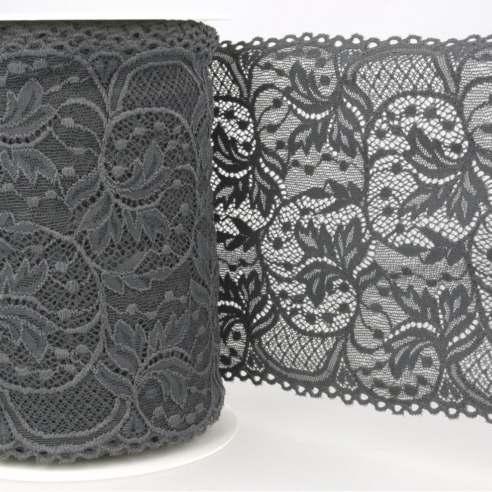Stephanoise Grey Stretch Lace Trim