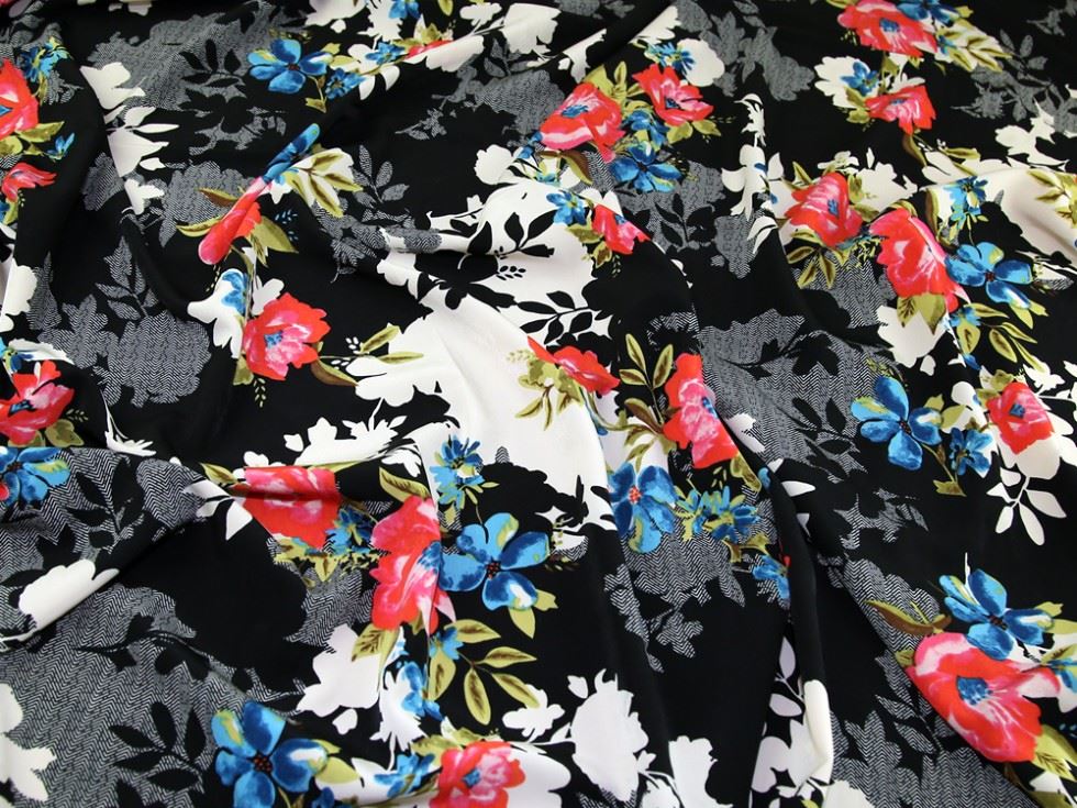 John Kaldor Red & Black Juliet Smooth Peachskin Crepe Fabric
