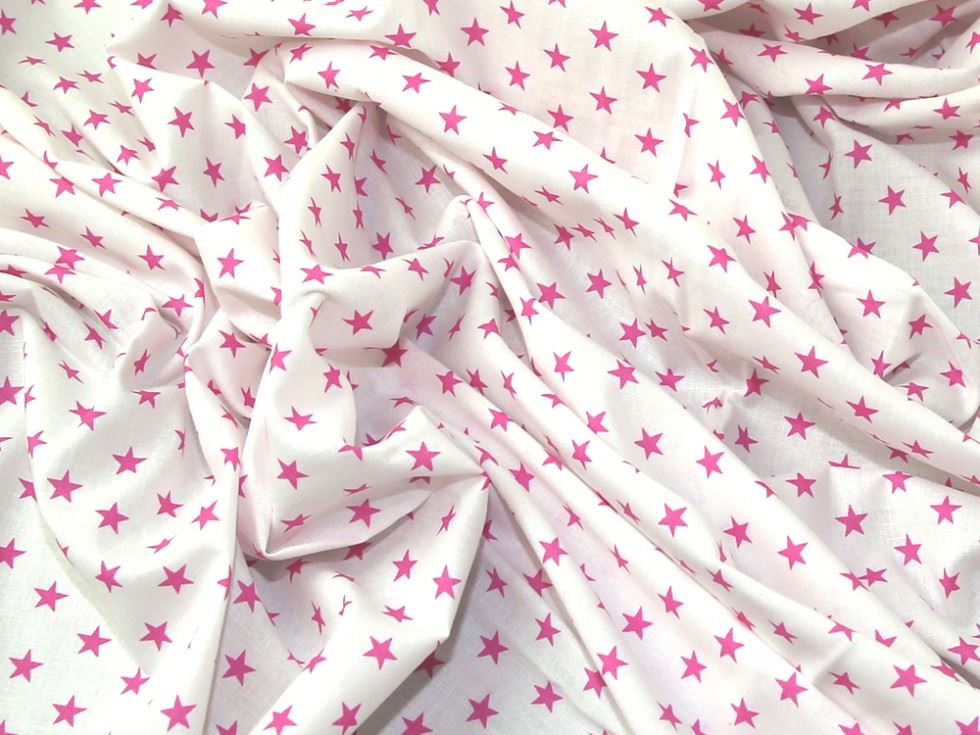 John Louden Cerise Pink On White 100% Cotton Fabric