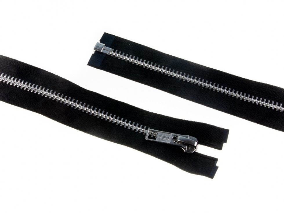 YKK Silver Metal Open End Zips Black