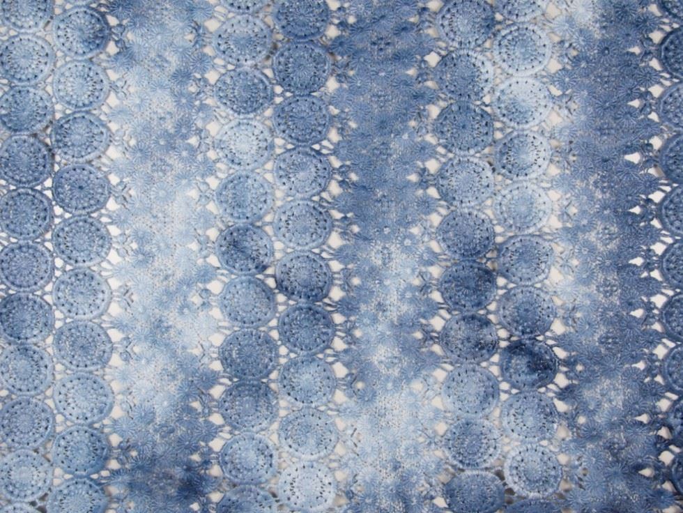 Deadstock Embroidered Lace Fabric Jeans Blue
