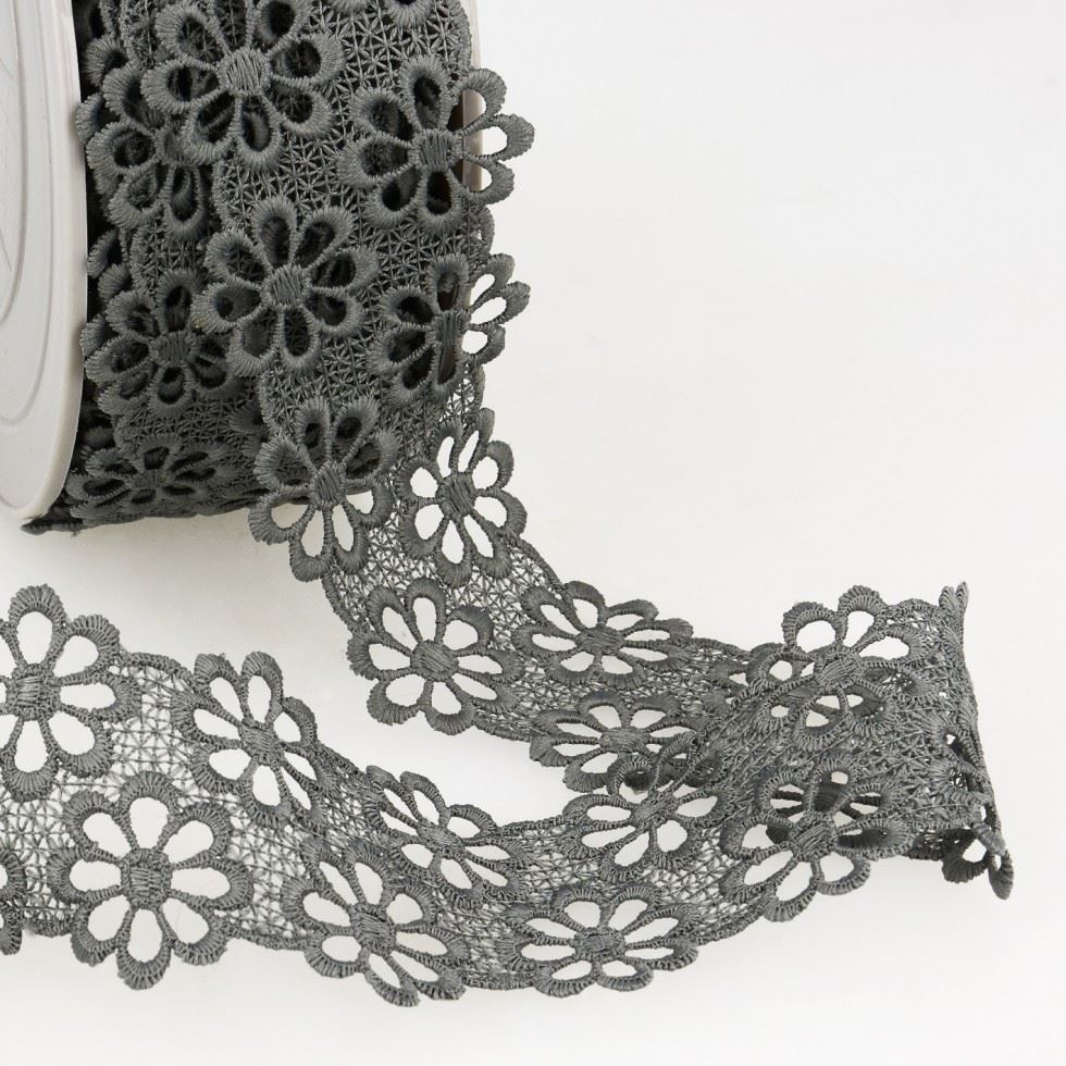 Stephanoise Guipure Lace Trim Dark Grey