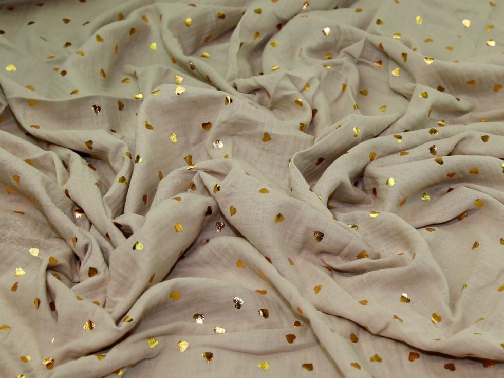 Deadstock Foil Cotton Double Gauze Fabric Sand & Gold
 