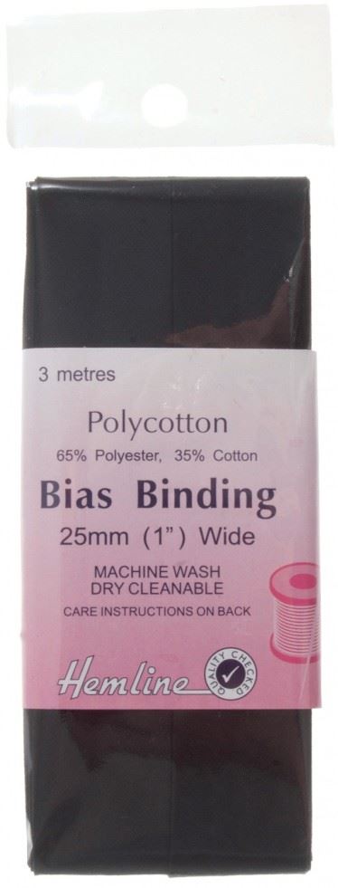 Hemline Black Polycotton Bias Binding Tape