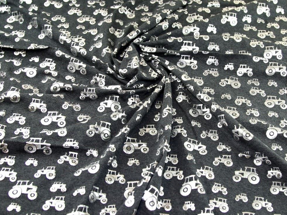 Deadstock Foil Cotton Jersey Stretch Knit Fabric Dark Grey & Silver
 