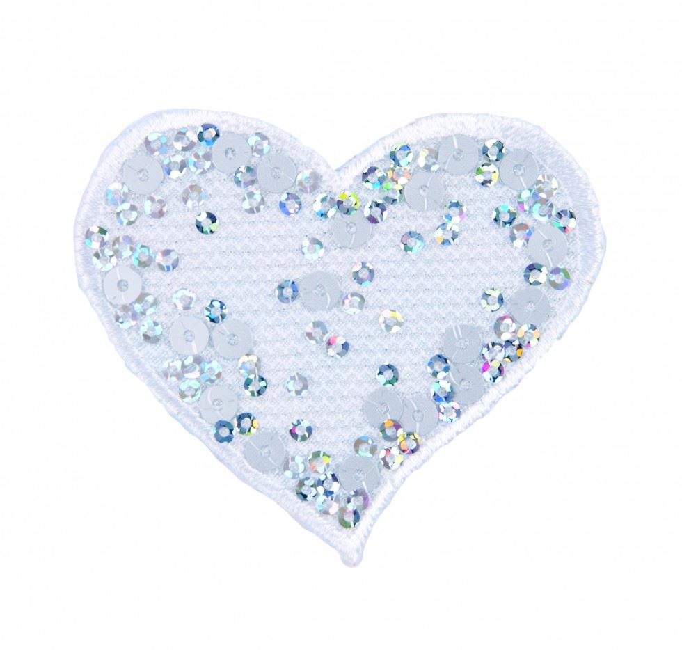 Craft Factory White/Silver Patch Motif Sequin Heart