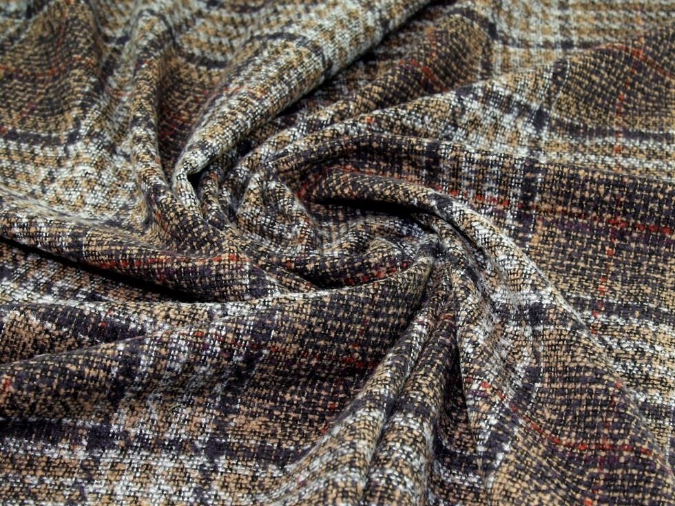 Wool Blend Coating Fabric Tan Grey Multi