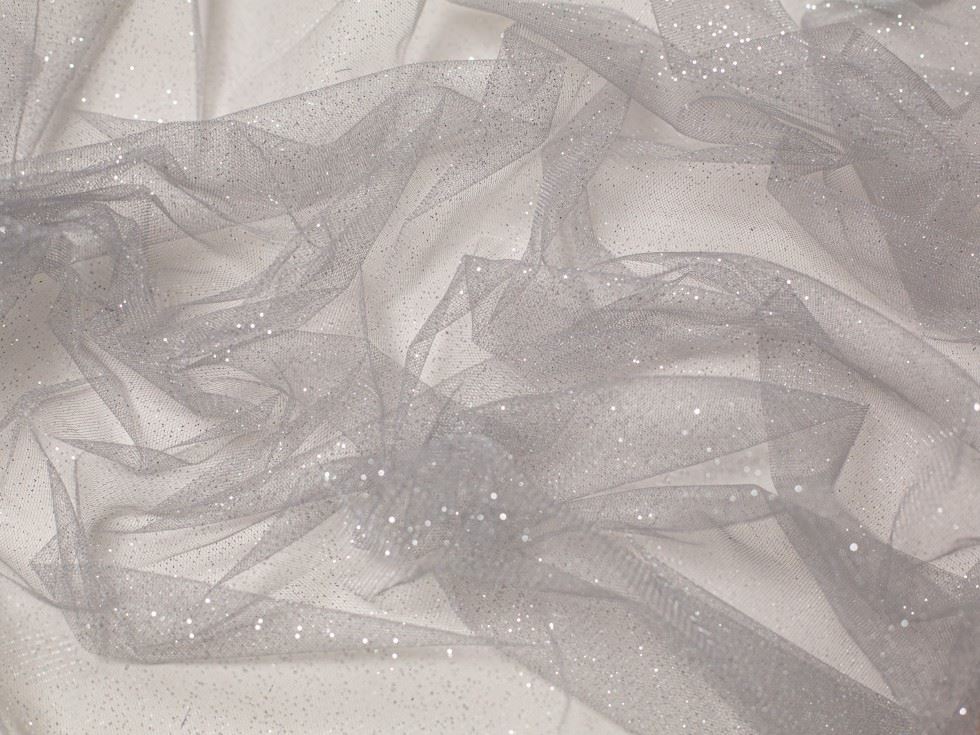 Minerva Core Range Glitter Tulle Net Fabric Silver
 