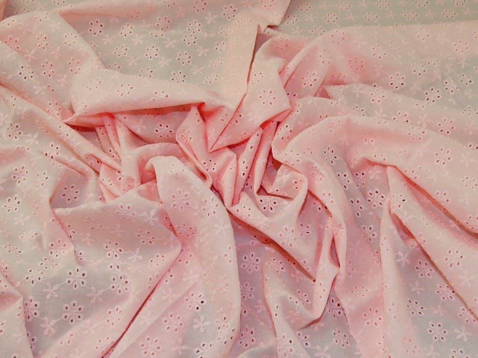 Pink Deadstock Embroidered Cotton Fabric