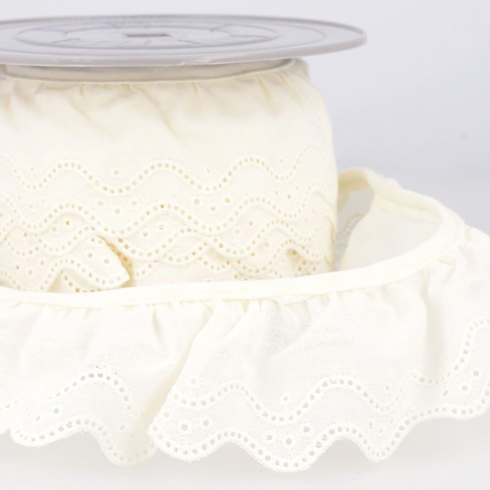 Stephanoise Eyelet Gathered Lace Trim Ecru
 