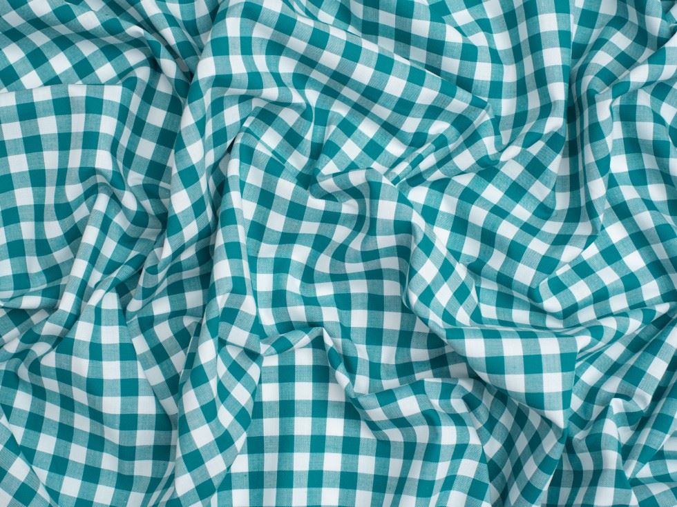Minerva Core Range Teal 3/8 Inch Gingham Check Yarn Dyed Cotton Chambray Fabric