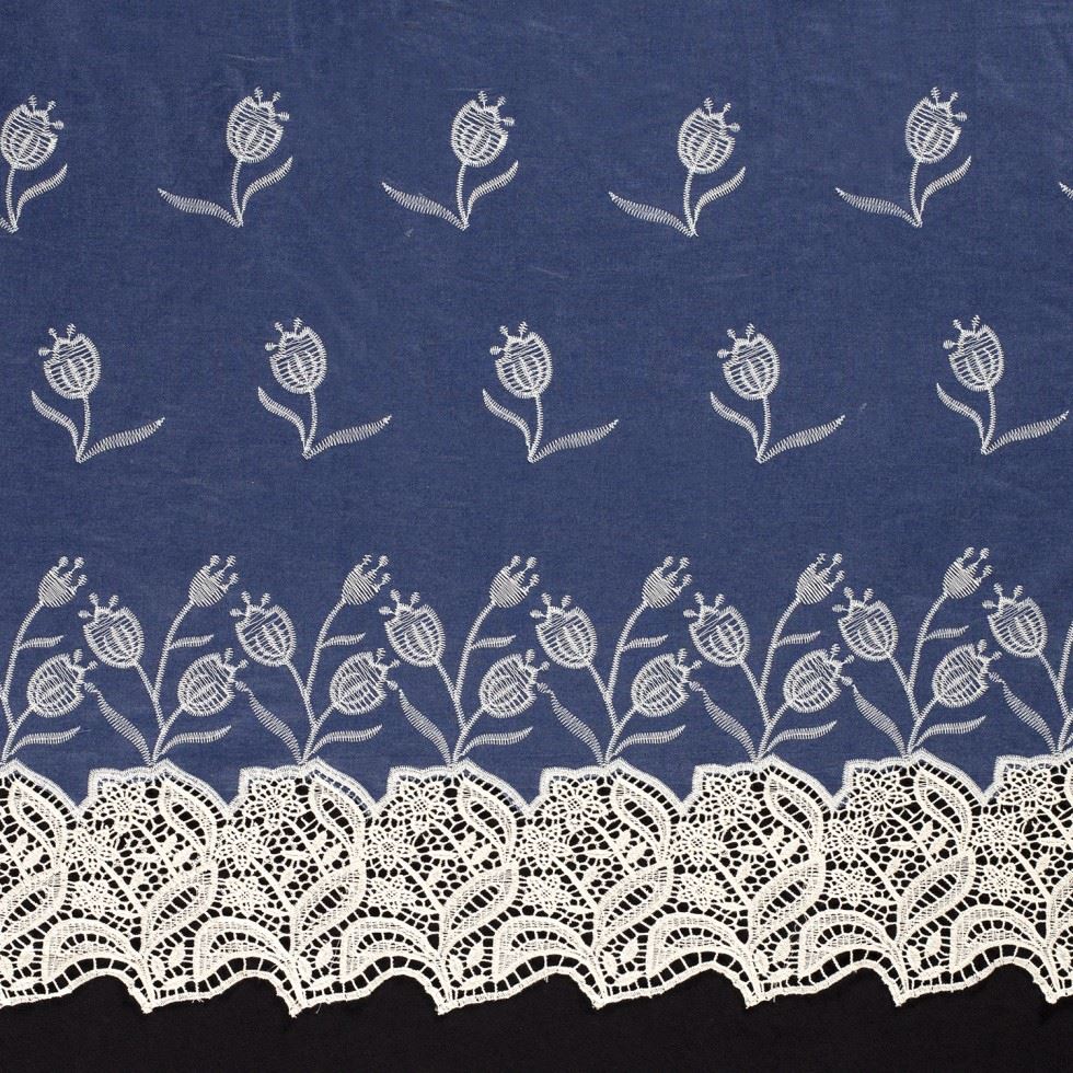 Embroidered Cotton Denim Fabric Blue
 