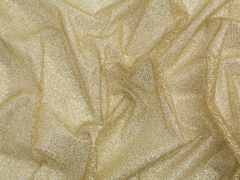 Minerva Core Range Shining Glitter Tulle Fabric Pale Gold
 