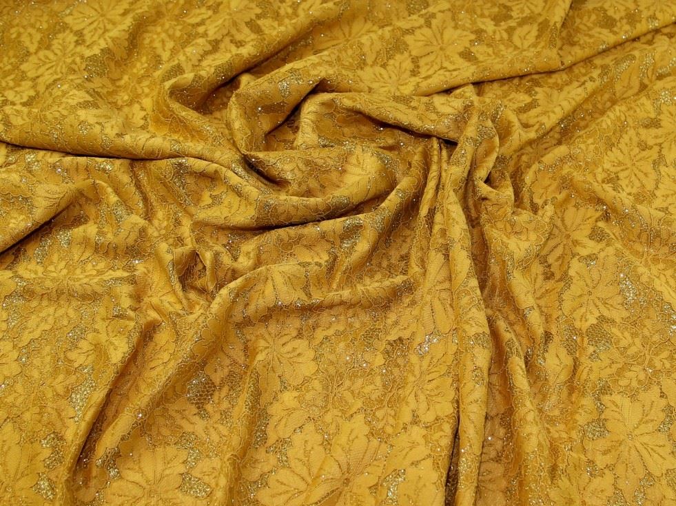 Ochre Deadstock Glitter Satin Lace Fabric