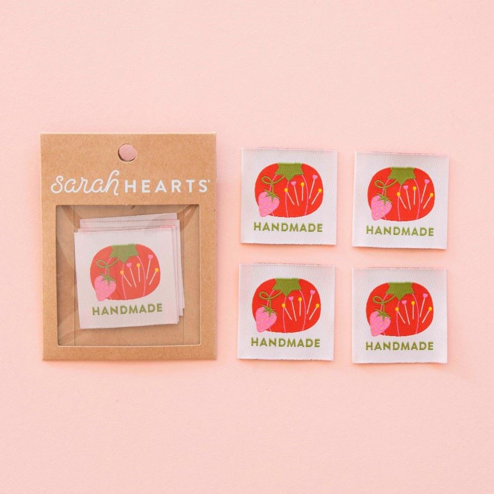 Sarah Hearts Tomato Pin Cushion Handmade Large Woven Labels
 