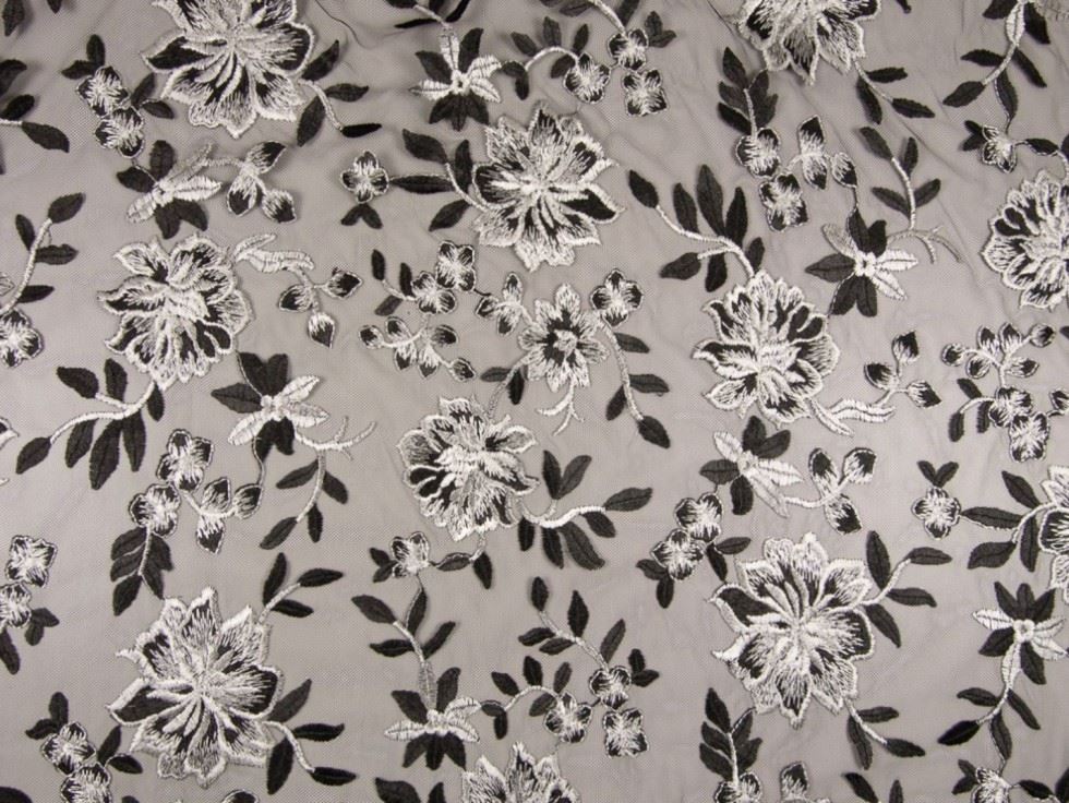 Grey Deadstock Embroidered Lace Fabric