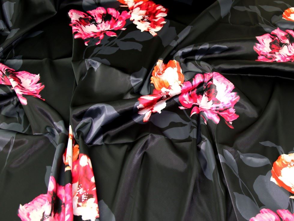 John Kaldor Black Santa Cruz Stretch Woven Satin Fabric