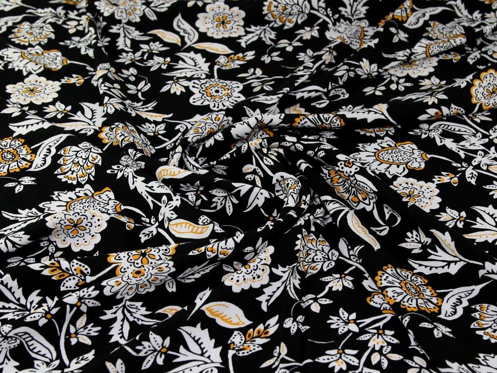 Black Deadstock Viscose Challis Fabric