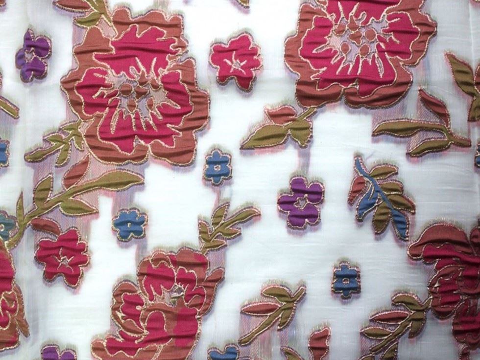 Deadstock Woven Brocade Organza Fabric Pink
