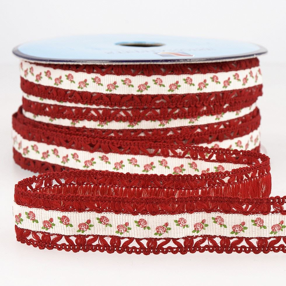 Stephanoise Floral Lace Trim Red
 