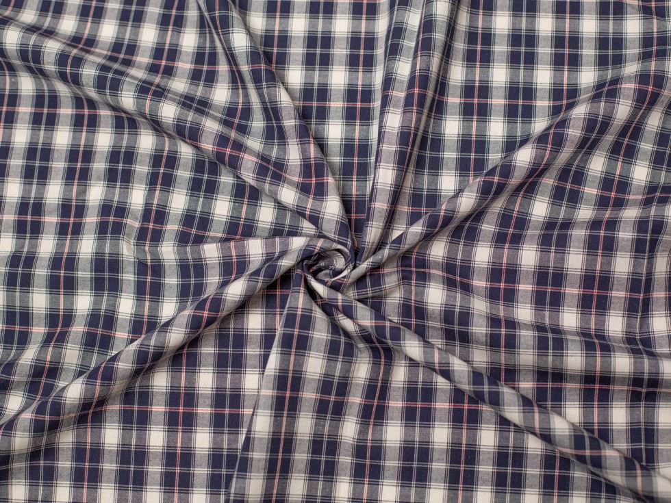 Minerva Core Range 100% Cotton Shirting Fabric Navy/Ivory/Red
 
