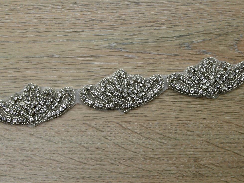 Silver Crystal Diamante Lace Trim