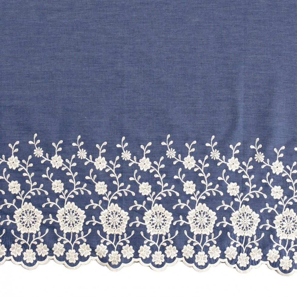 Embroidered Cotton Denim Fabric Blue
 