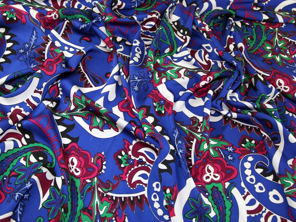 Lady Mcelroy Blue Multi Charmeuse Silky Satin Fabric