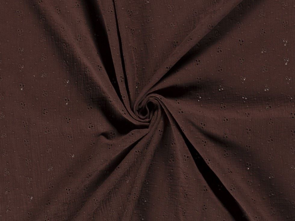 Brown Embroidered Crinkle Textured Cotton Fabric