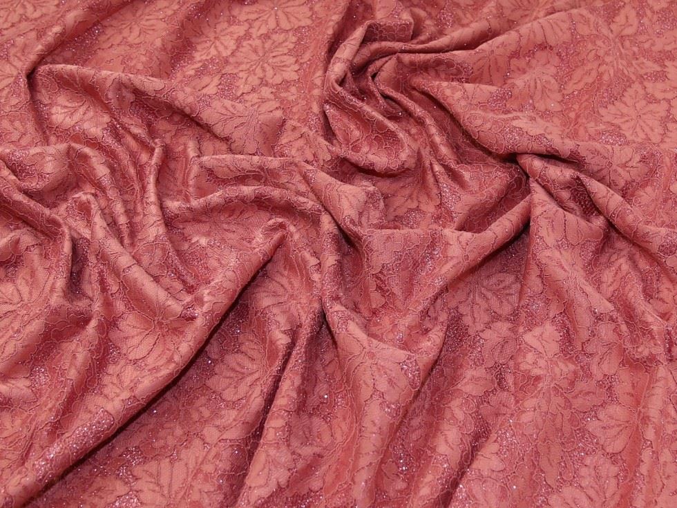 Rose Deadstock Glitter Satin Lace Fabric