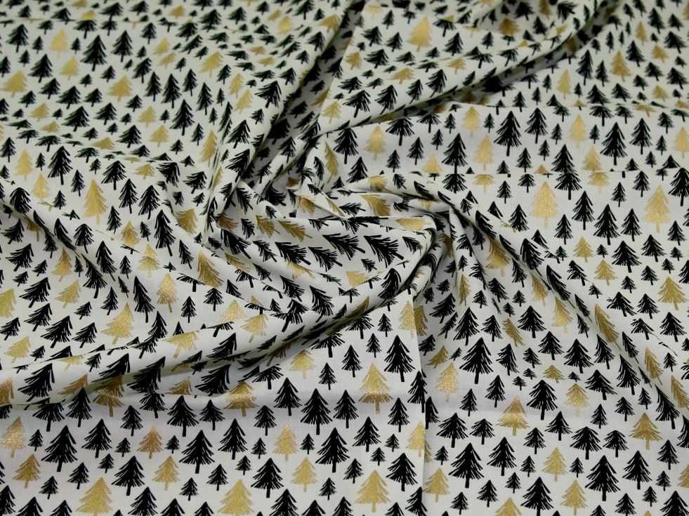 Deadstock Metallic 100% Cotton Fabric Green Gold & Cream
 