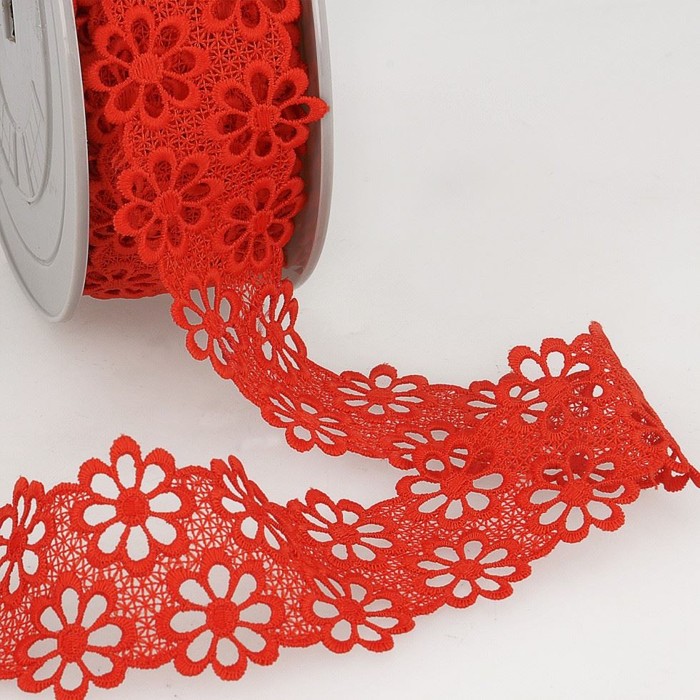 Stephanoise Guipure Lace Trim Red
 