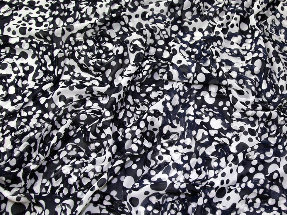 Navy Blue Deadstock Embroidered Sheer Chiffon Fabric