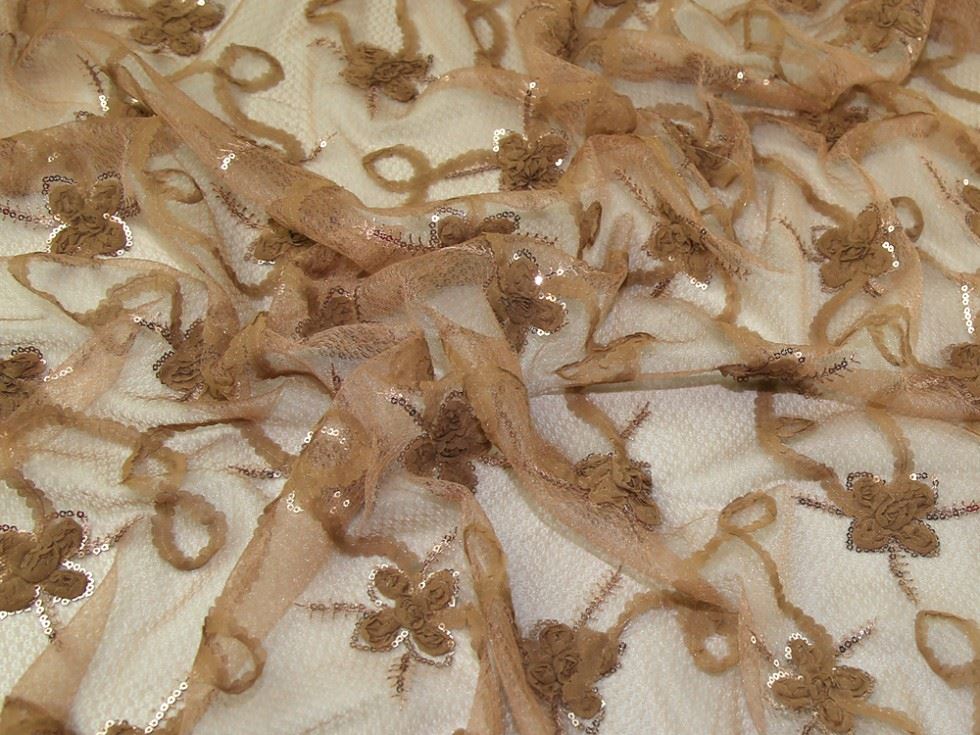 Deadstock Stretch Lace Fabric Brown