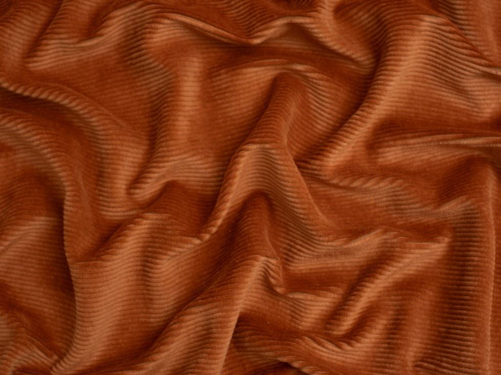 Minerva Core Range 8 Wale Velour Rib Stretch Knit Cord Fabric Terracotta