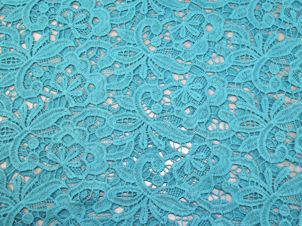 Turquoise Deadstock Embroidered Lace Fabric