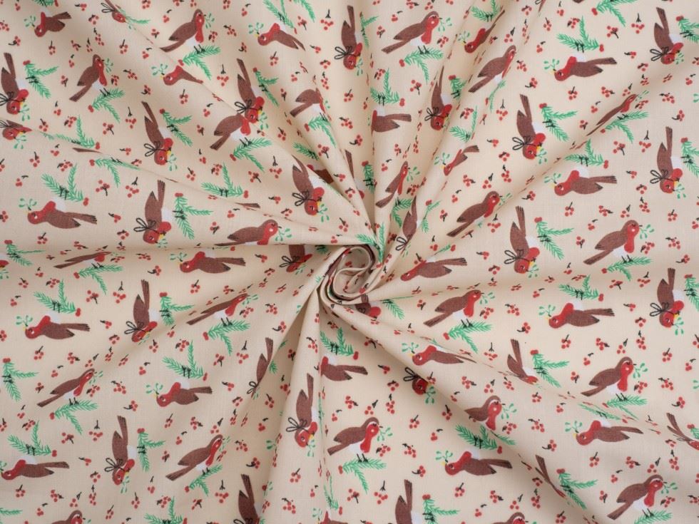 Cream Printed Polycotton Fabric