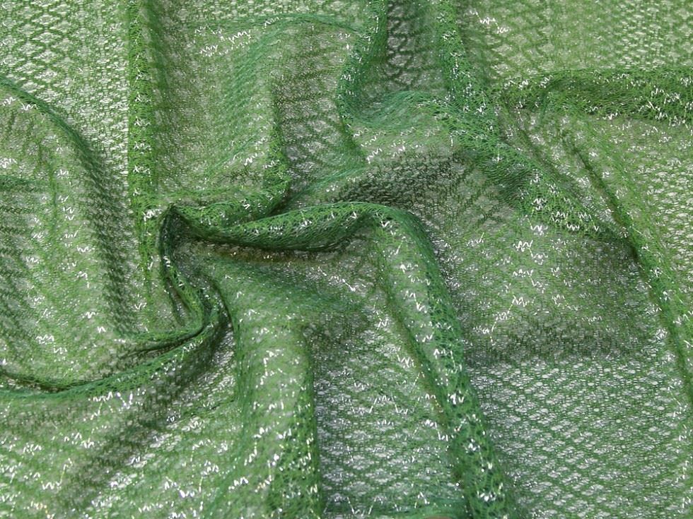 Green Silver Deadstock Metallic Lace Fabric
