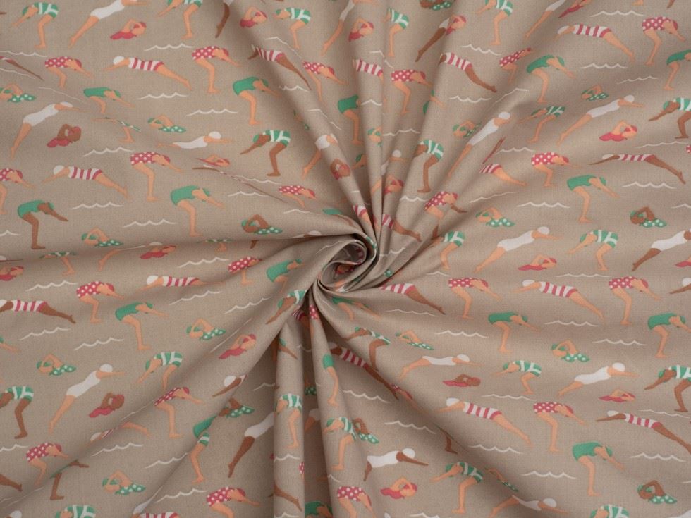 Beige Printed Polycotton Fabric