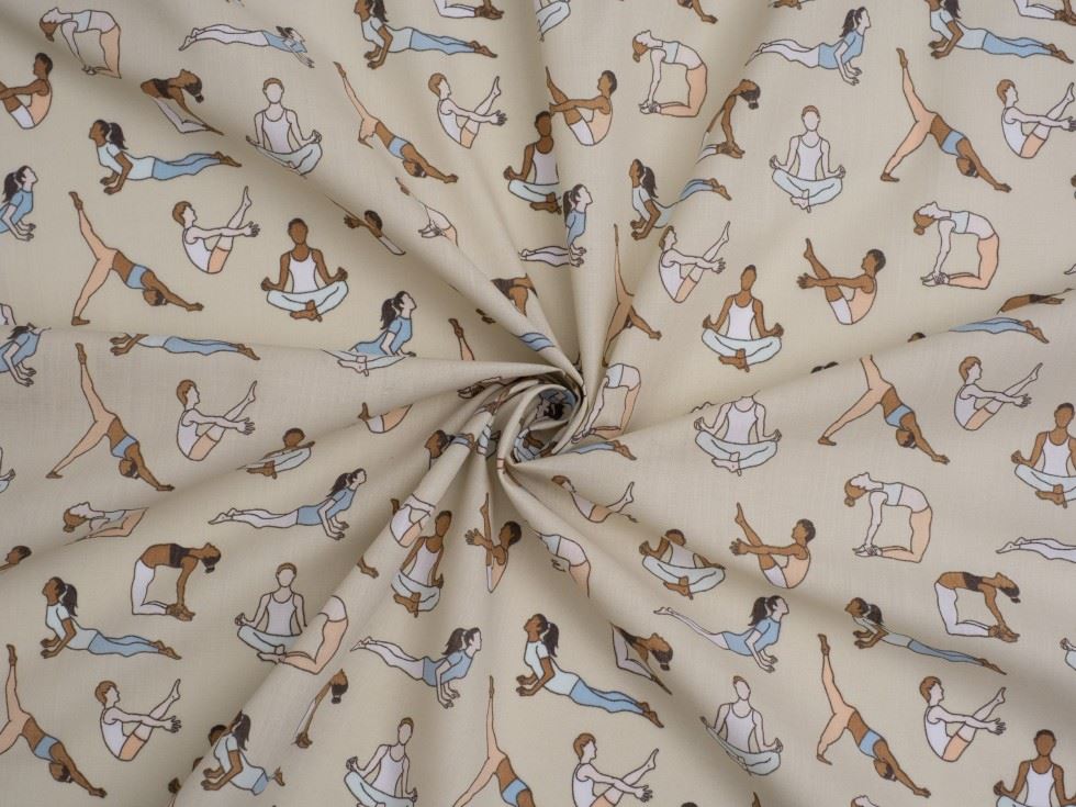 Beige Printed Polycotton Fabric