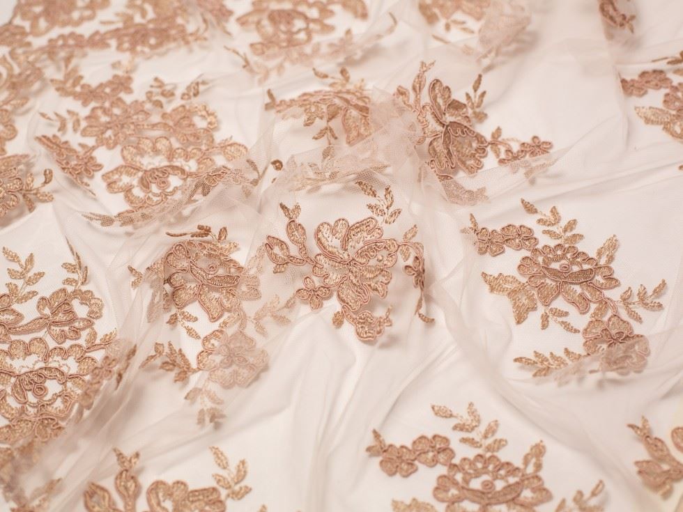 Minerva Core Range Naomi Embroidered Lace Fabric Beige
 