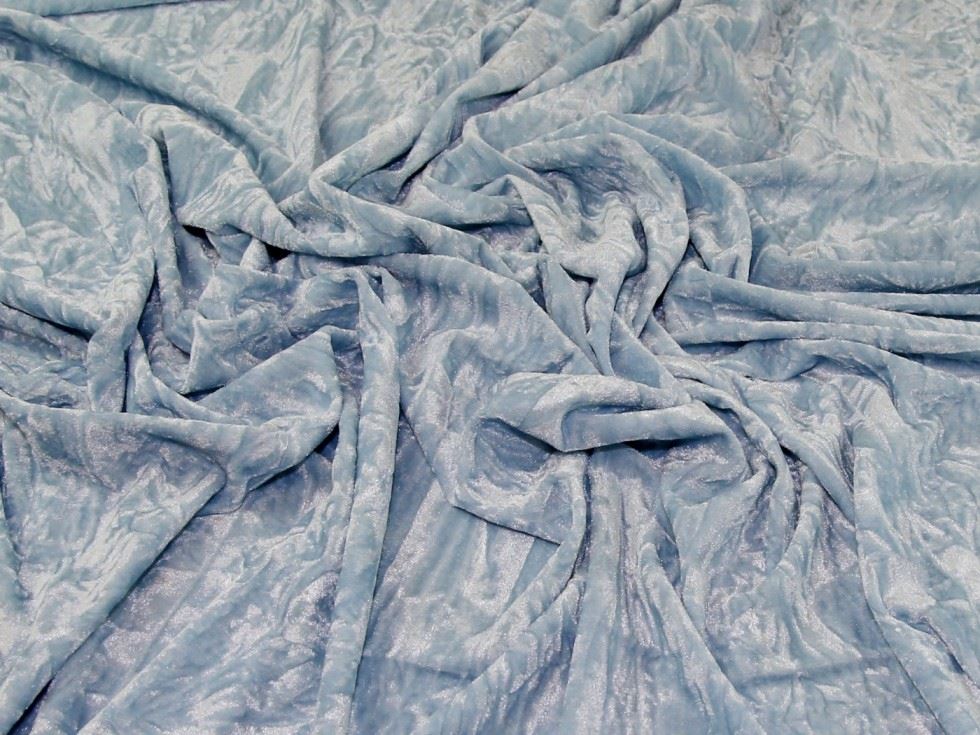 Deadstock Ice Crush Velvet Stretch Knit Fabric Pastel Blue
 