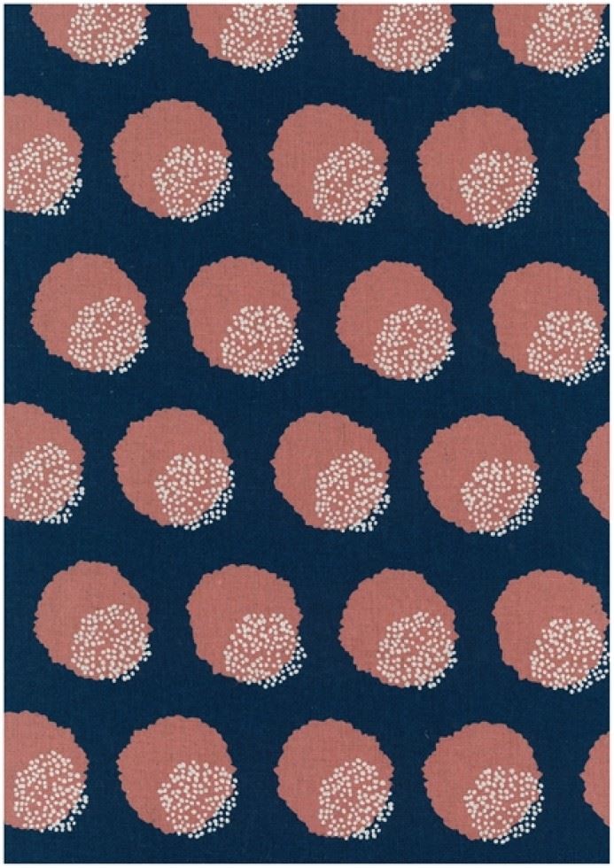 Kokka Cotton Linen Canvas Fabric Coral & Indigo
 